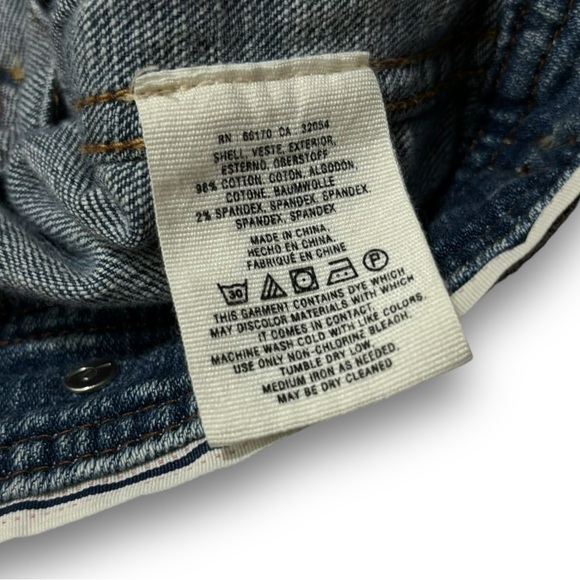 Pilcro and the Letterpress Avie Leather Tab Denim Trucker Jacket Size S 16x20 - Picture 7 of 7